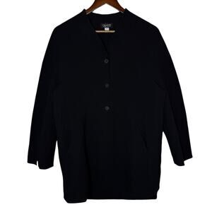 Chado Ralph Rucci Vintage Wool Long Black Jacket Whipstitch Detail size 8